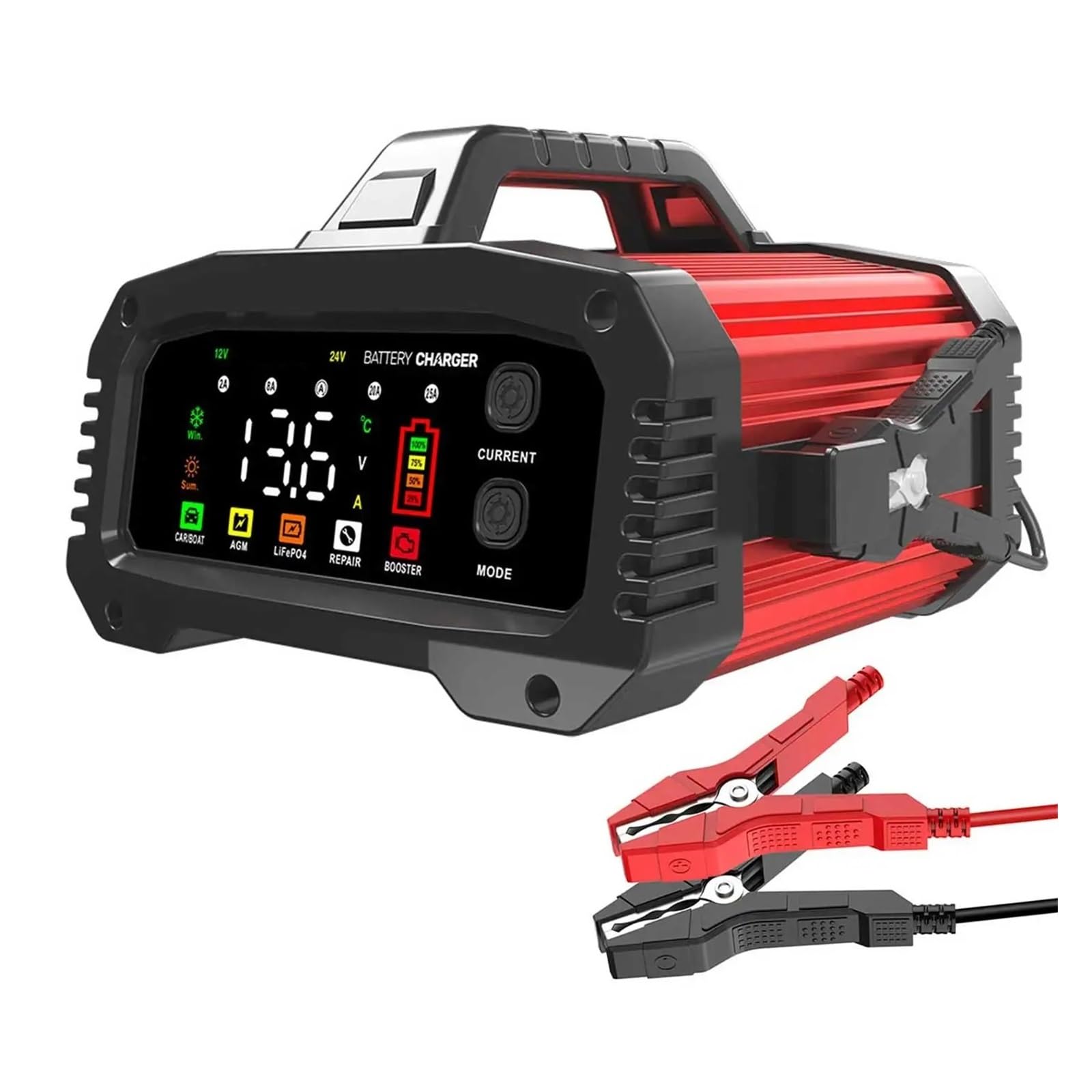 Chargeur De Batterie Voiture Intelligent 25a, 12V/25a, 24V/15a, Portable, Courant Charge en Option, Coque Alliage D'aluminium Affichage NuméRique
