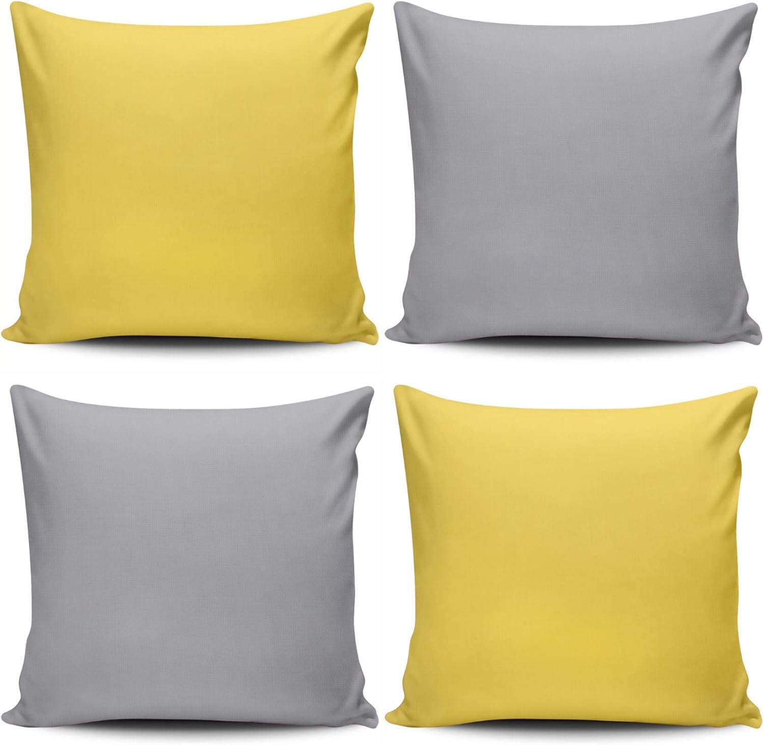 Set of 4 Throw Pillow Covers, Solid Colors 24x24 Inches Home Decor Square Pillowcase Cushion Cases Decorative Pillow Cases for Accent Couch Sofa Bedroom, Lemon Yellow/Light Gray