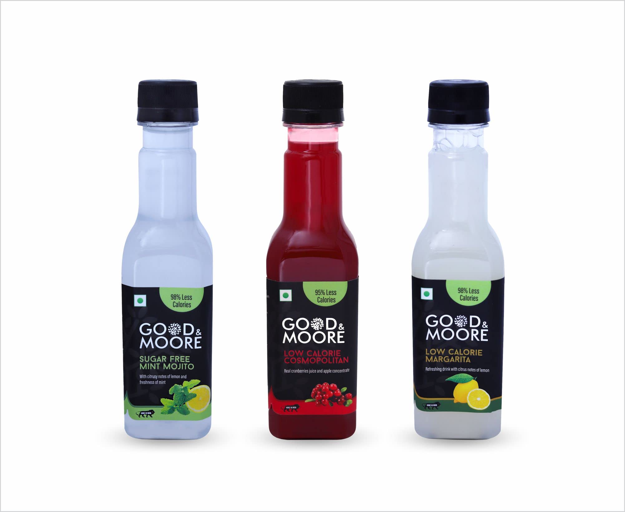GOOD&MOORE Combo of 3 | Sugar free Mint Mojito, Low Calorie Margarita and Cosmopolitan | For Cocktail, Mocktail, Sodas, Ice-teas and more | Upto 98% Less Calories, Diabetic Friendly | (250ml x 3)