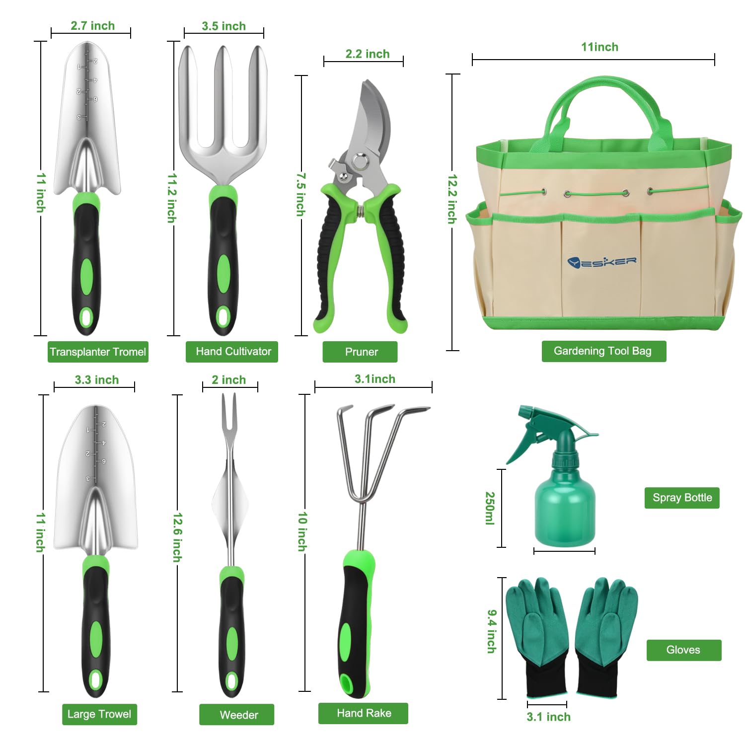 Yesker Juego de herramientas de jardinería de 6 piezas de alta resistencia, suministros de jardinería, regalos para mujeres y hombres, kit de herramientas de mano de jardinería con mango ergonómico