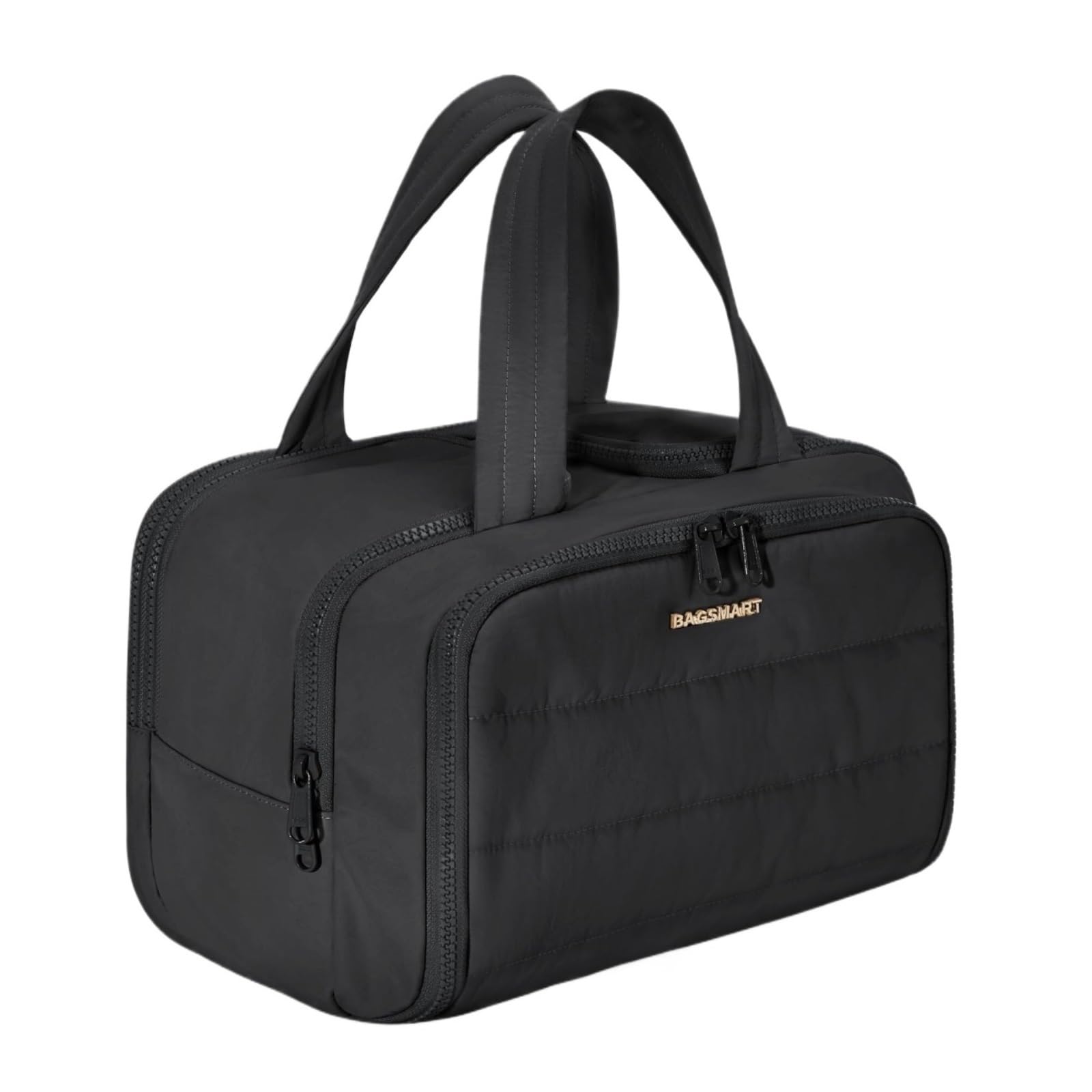 RUVOO Portátil para Viaje Bolsas Bolsa De Aseo De Viaje, Bolsa De Viaje Ligera, Bolsa De Maquillaje Cosmética Esponjosa, Bolsa De Almacenamiento con Asa Organizador Maquillaje(Black)