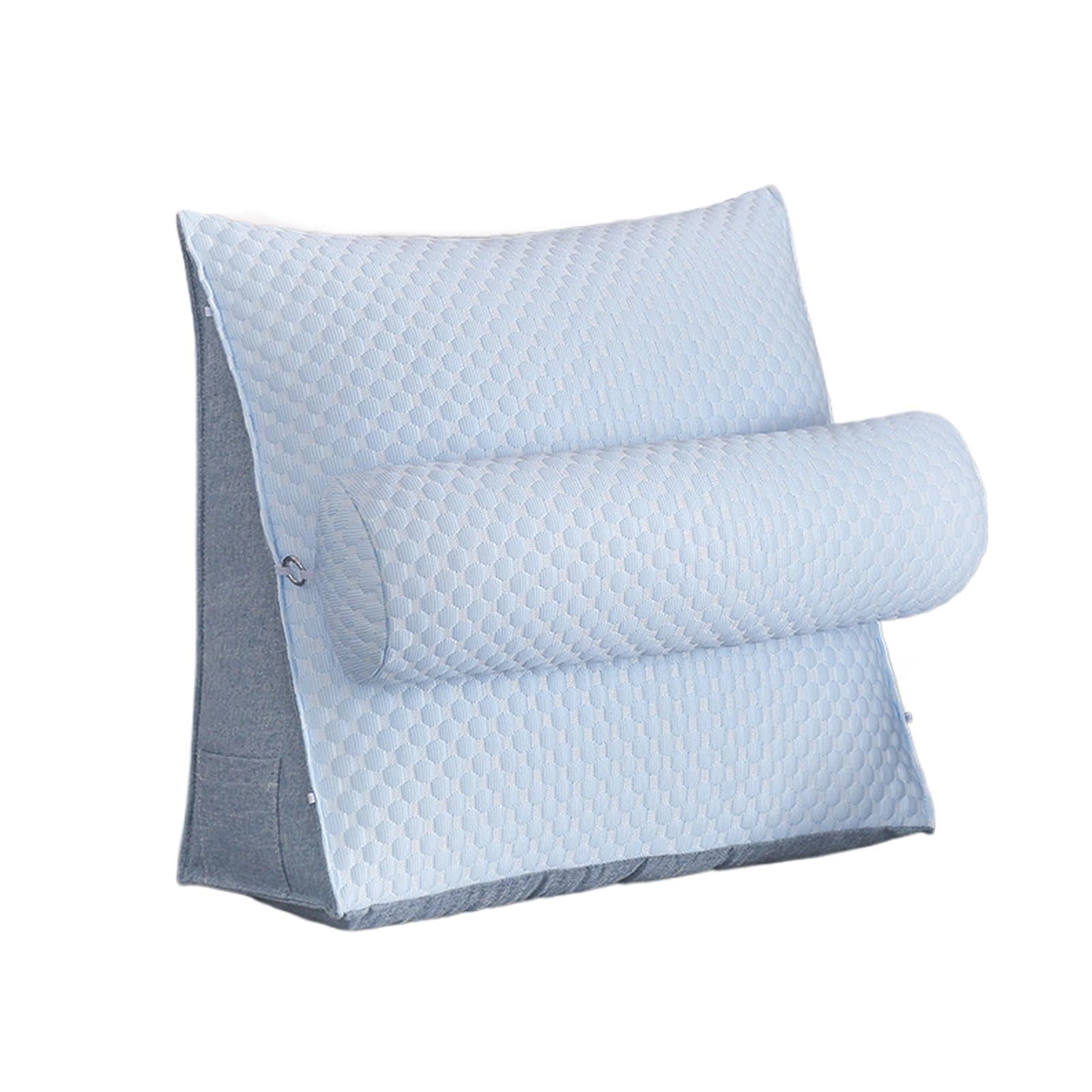 Coussin de lecture pour éviter le mal de dos au lit dossier bleu
