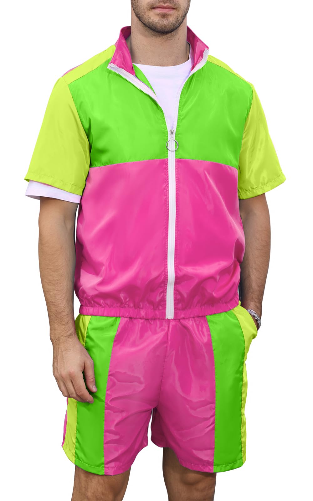 YisfriMen's 80s 90s Outfit Vintage Windbreaker Jacket Track Suit Disco  Outfits Workout Set