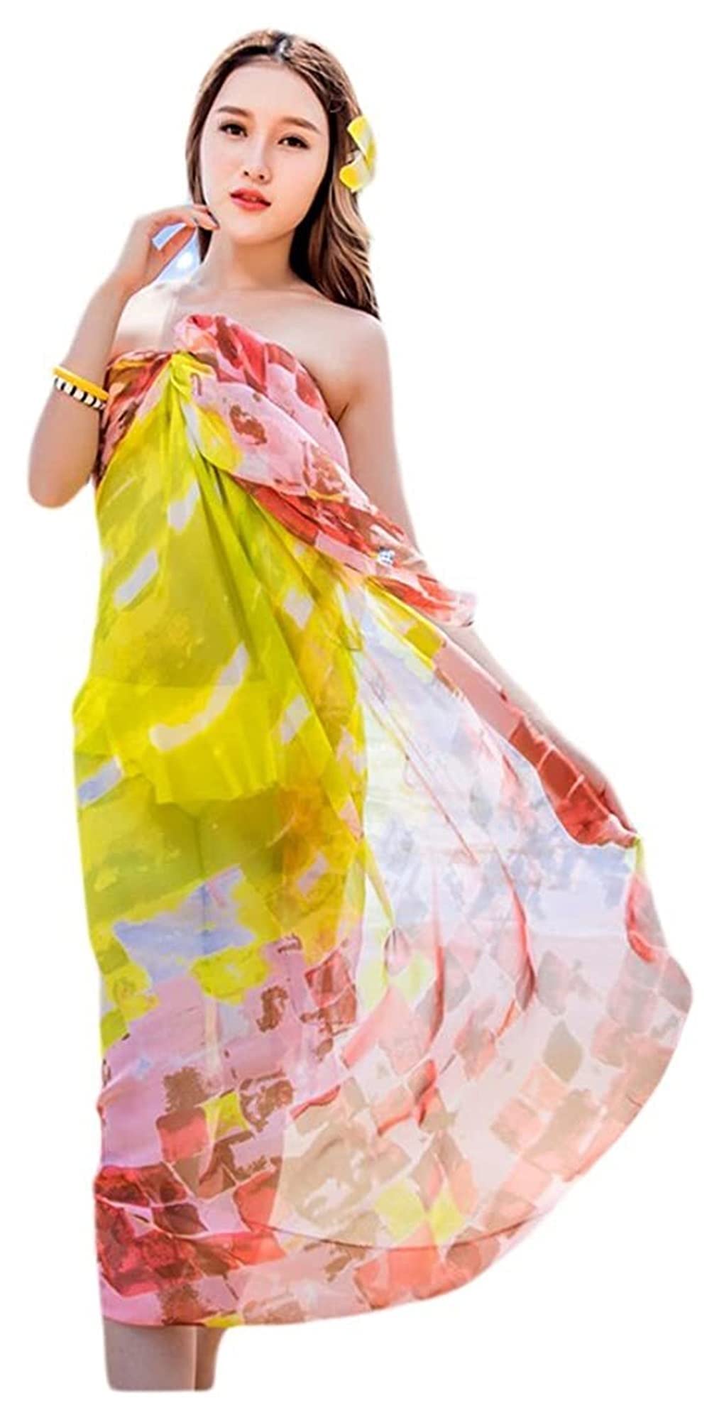 Kobiety Panie Stylowy Lekki Kwadratowy Wzór 190 cm X 150 cm Jedwab Czuć Pareo Sarong Wrap Kostiumy Kąpielowe Okładka Miękka