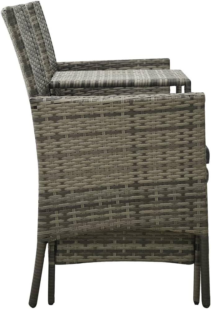 2-Seater Garden Sofa with Tea Table and Stools, Patio Conversation Set with Removable Cushions, Poly Rattan, 59.8" x 24.4" x 33.5"