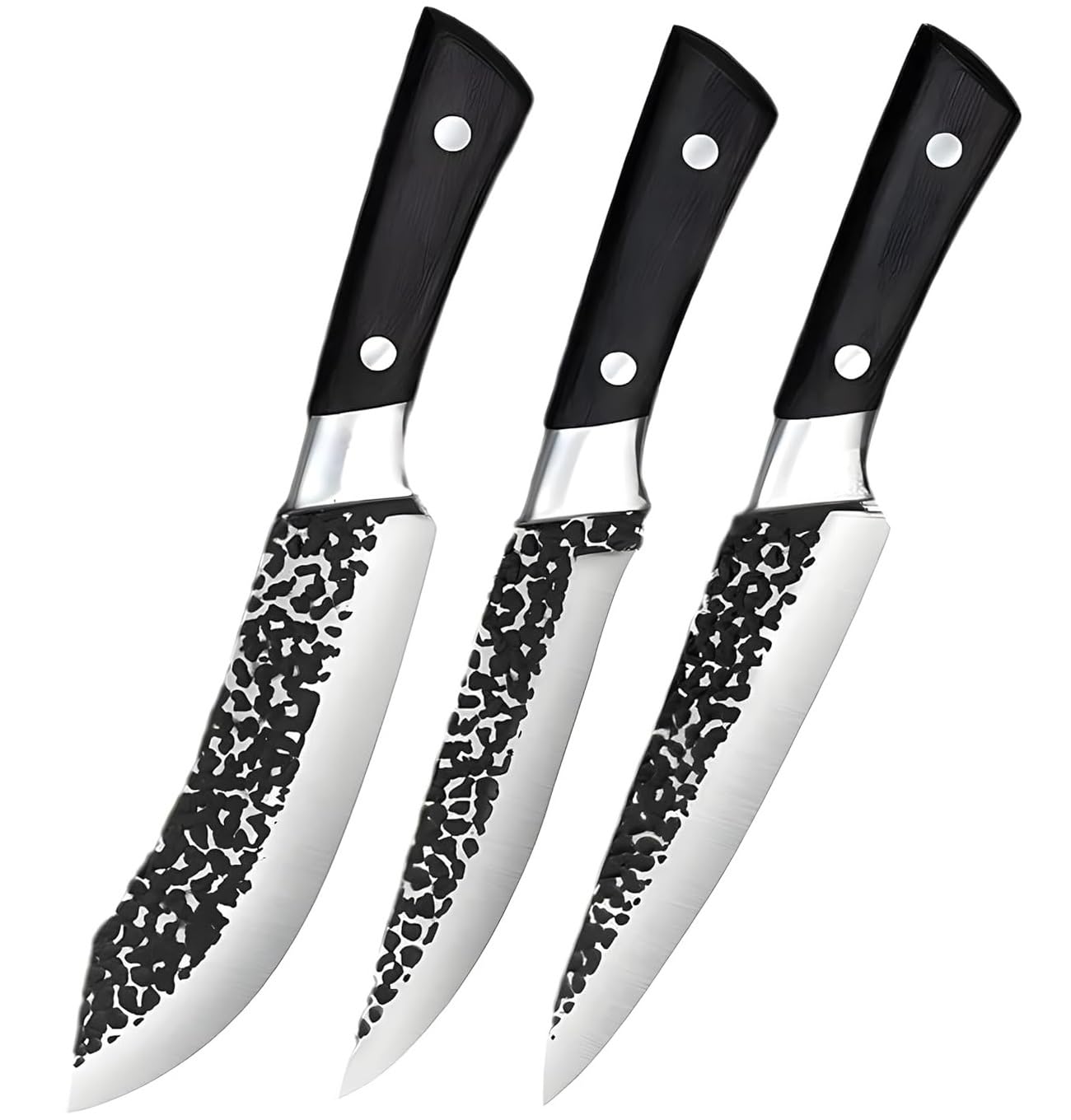 Captoola Hand Forged Stainless Steel Japanese Slicing Knife Boning Fillet Knife Butcher Knife Deboning Knife for Meat with Abs Handle (Set of 3), Black