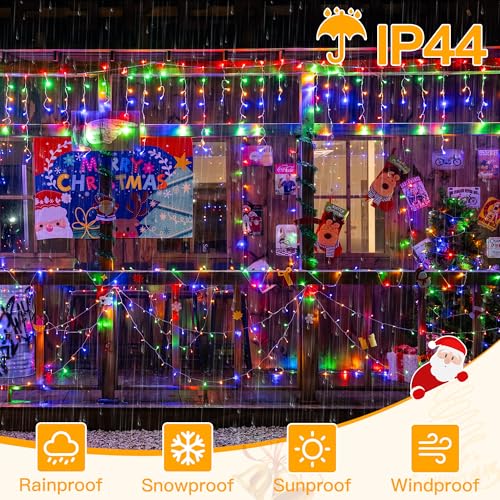 Ollny Icicle Outdoor Christmas Lights, 10M 400LED Waterproof Hanging Fairy Lights Multicoloured String Light, Plug/Remote/8 Modes/Timer/Connectable, Lighting Outside Gutter House Roof Xmas Decorations - Image 4
