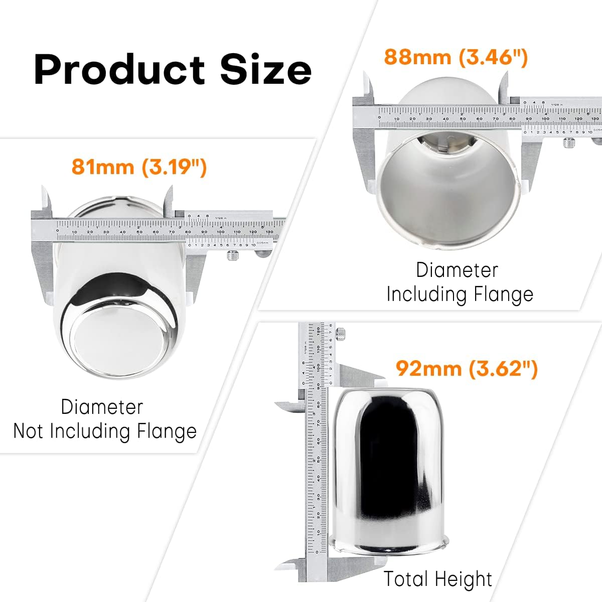 3.19 inch Wheel Center Cap Fit 3.19" Center Bore Truck Trailer RV SUV Wheel Rim, Carbon Steel Chrome Silver Push Through Hub Cover