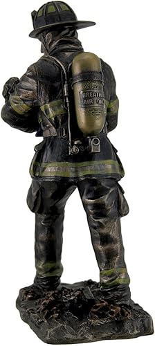 Miniatura 4 de Estatuas de resina Bombero que lleva niño estatua de bronce metálico 11 pulgadas de alto 5 x 11 x 4.5 pulgadas bronce