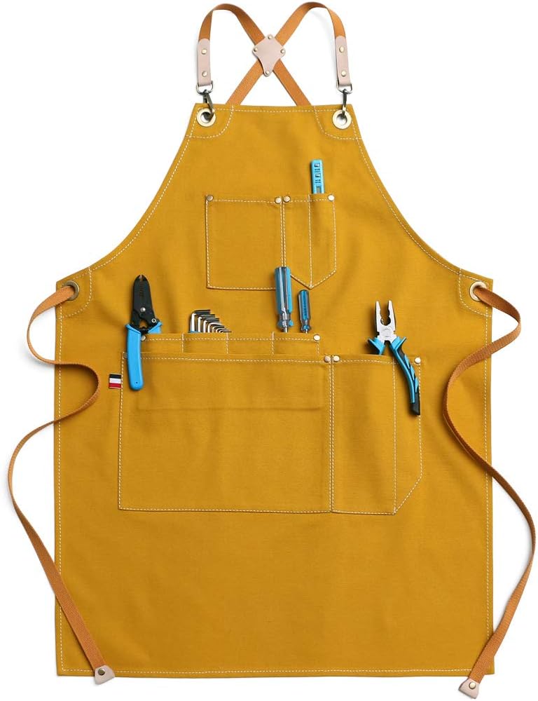 Jeanerlor Work Apron Durable Tool Aprons for Women and Men Cross-Back Straps