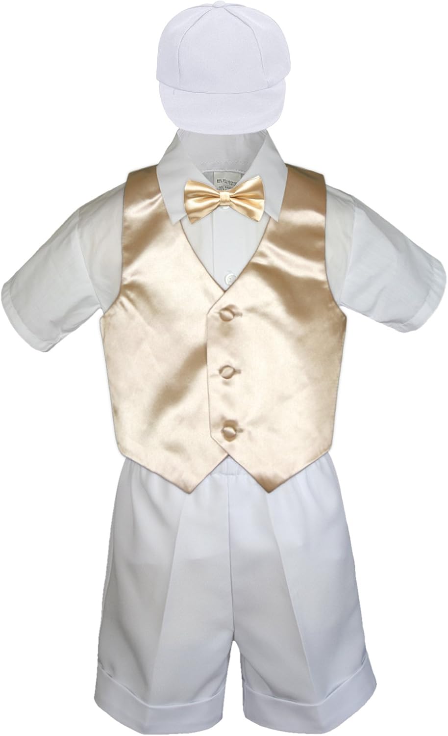 Baby Kid Toddler Boy Formal Suit White Shorts Shirt Hat Bow tie Vest Set Sm-4T