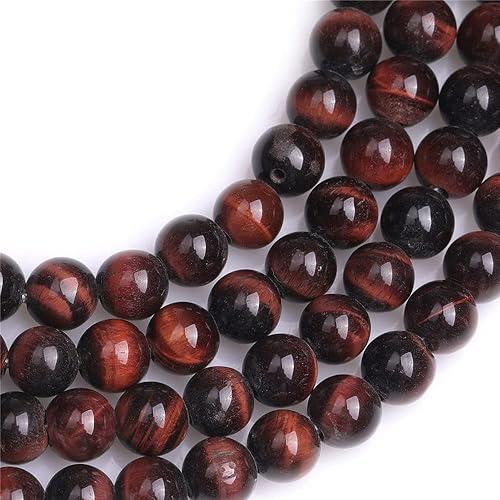 Miniatura 4 de JOE FOREMAN Cuentas de ojo de tigre rojo natural de 0.472 pulgadas (0.472 in) con piedras semipreciosas, cuentas redondas sueltas para hacer joyas,