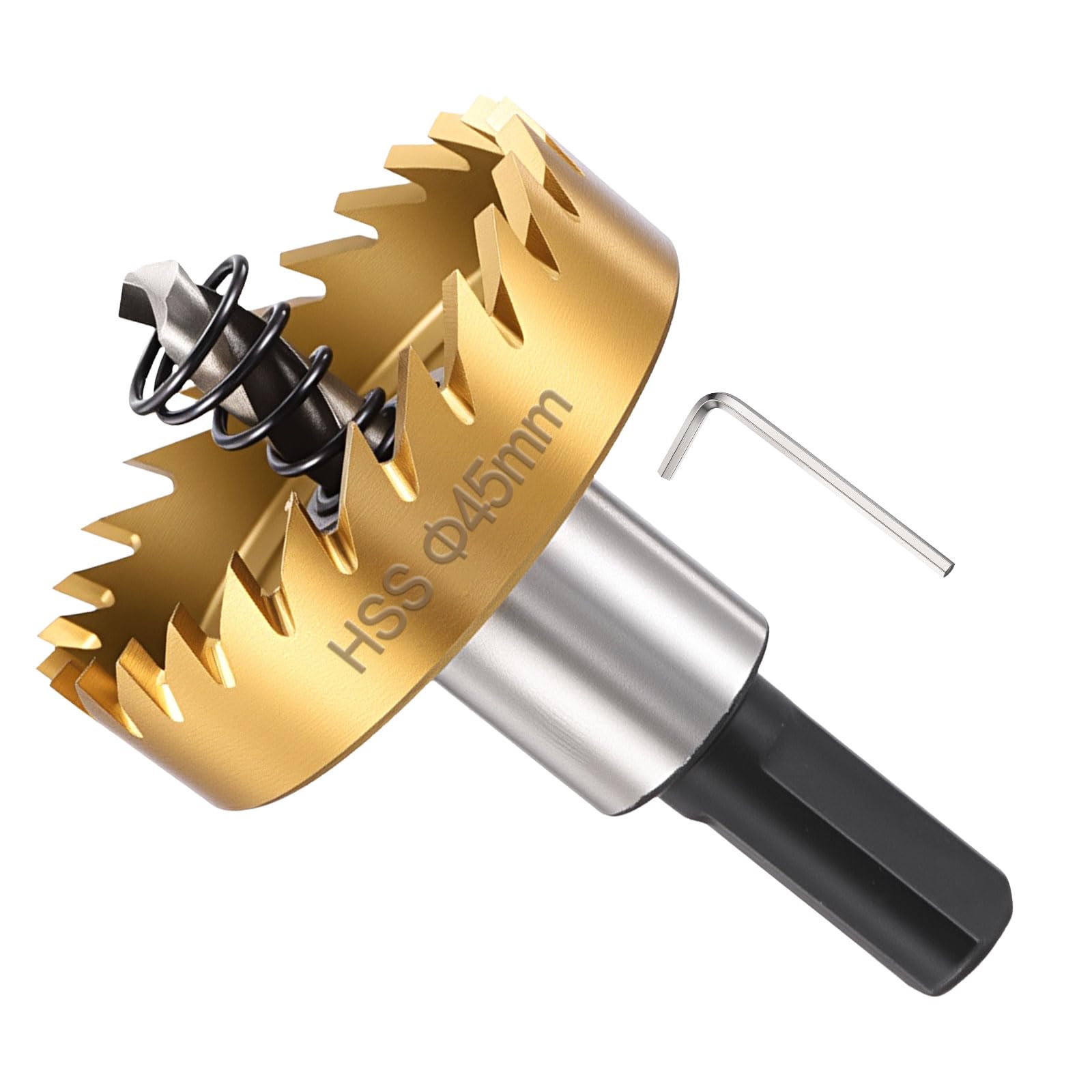 METALLIXITY Hole Saw 45mm (1-3/4"), M35 High Speed Steel Hole Cutter with Center Drill Bit, Hex Key and Spring