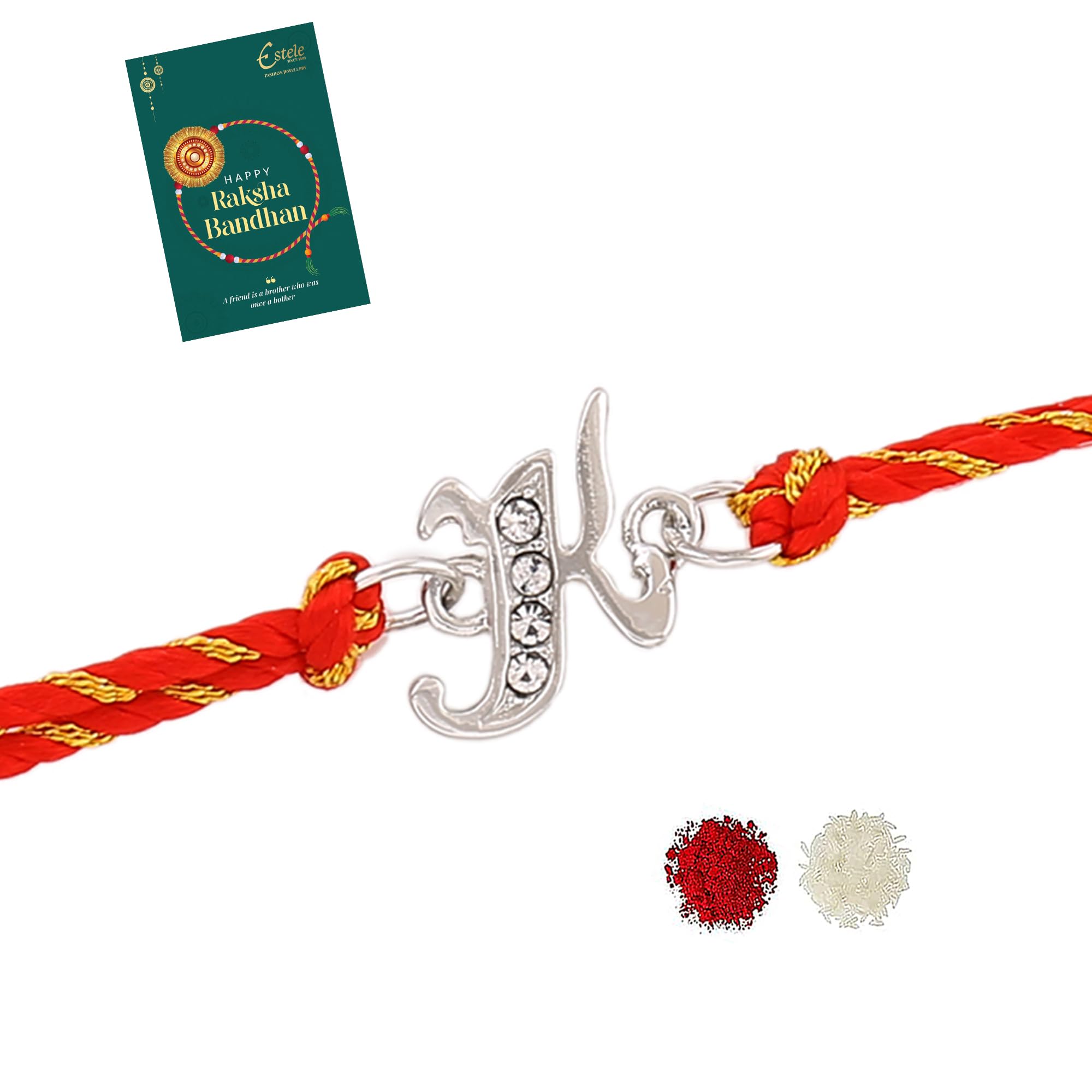 Estele Rhodium Plated Artistic K Initials Bracelet with Austrian Crystals and Divine Red Silk Thread. (B09926V29F) Amazon Price History, Amazon Price Tracker