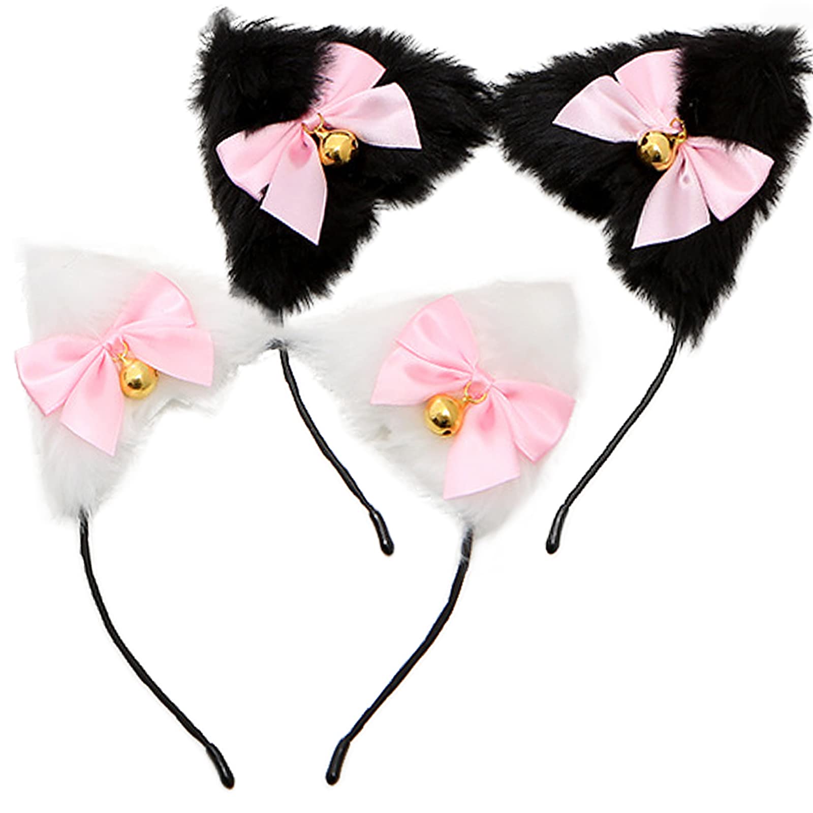 Eterspr 2 Pieces Plush Cat Ears, Cat Ears Hairpins with Bells, Cosplay Costume Fox Plush Headband, Hair Band for Children and Adults