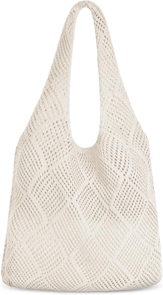 Beige Crochet Tote Bag, Beach Bag for Women, Spacious Shoulder Carryall, Casual Summer Tote, Lightweight Stylish Crochet Bag for Daily, Weekend & Outdoor Activities-image-12