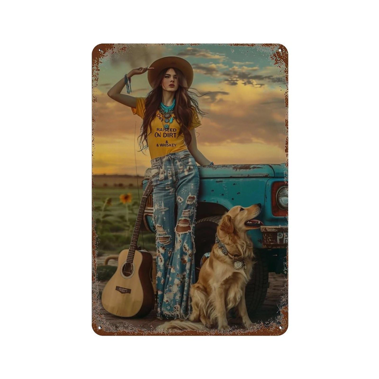 FHUYEURHRY Bohemian Western Cowgirl 03 Wall Decor Retro Iron Vintage Art Metal Tin Sign Poster Modern Home Cofffee Club Art Bar Shop Decorations Style 30x20cm