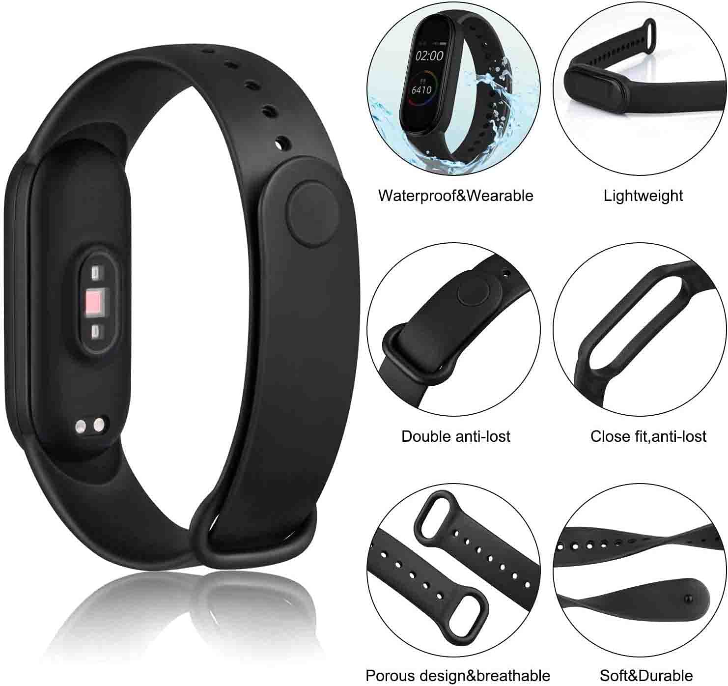 Cinturino In Silicone Nero Per Xiaomi Mi Smart Band 5, 6 E 7 - Unisex, Fibbia