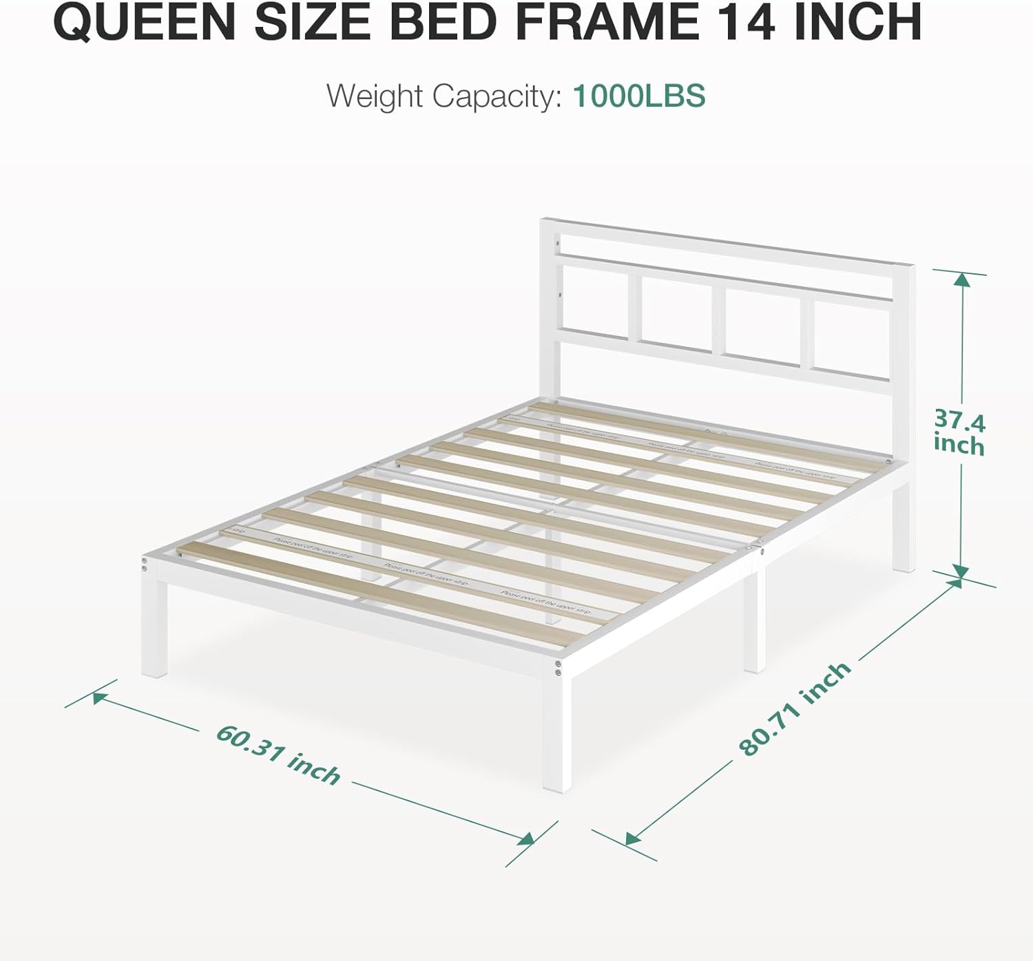 Novilla 14 Inch Queen Bed Frame with Headboard, No Box Spring Needed, Metal Platform Bed Frame Queen Size, Heavy Duty, Under Bed Storage, Easy Assembly, White