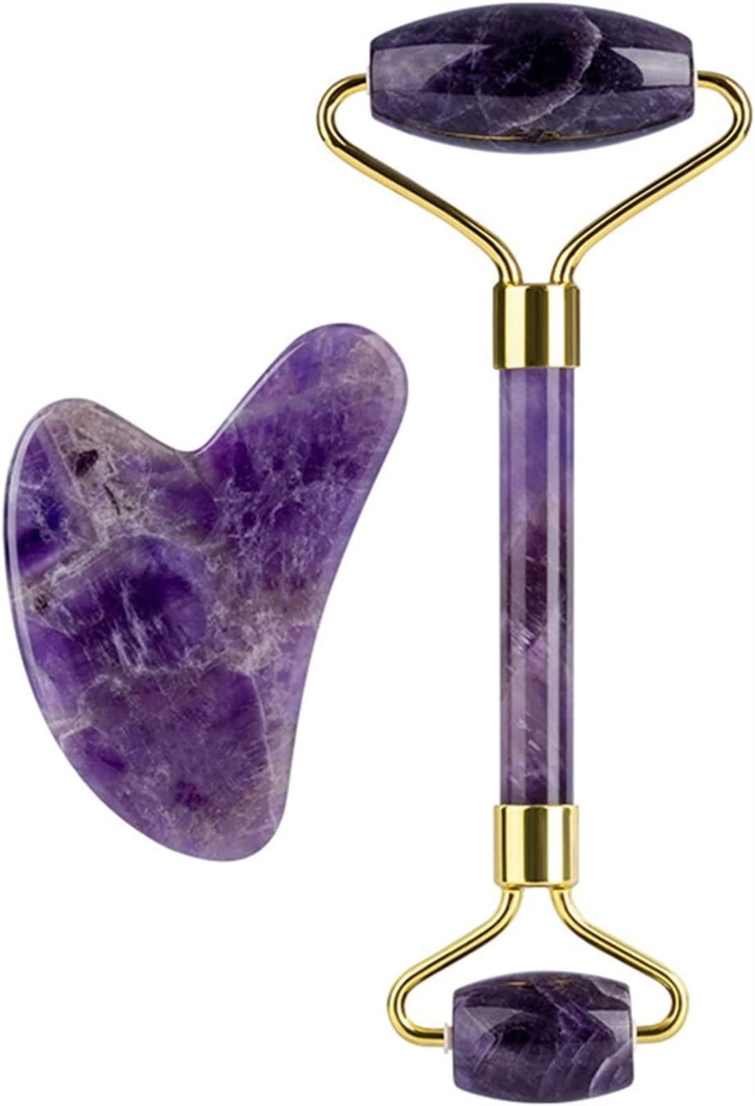 Améthyste Pierre Brute Améthyste Masseur Pierre Naturelle Rouleau Du Visage Gua Sha Outils Ensemble SPA Acupuncture Grattage Cristal Corps Visage Soins De Santé Massage décoration de la chambre ( Colo