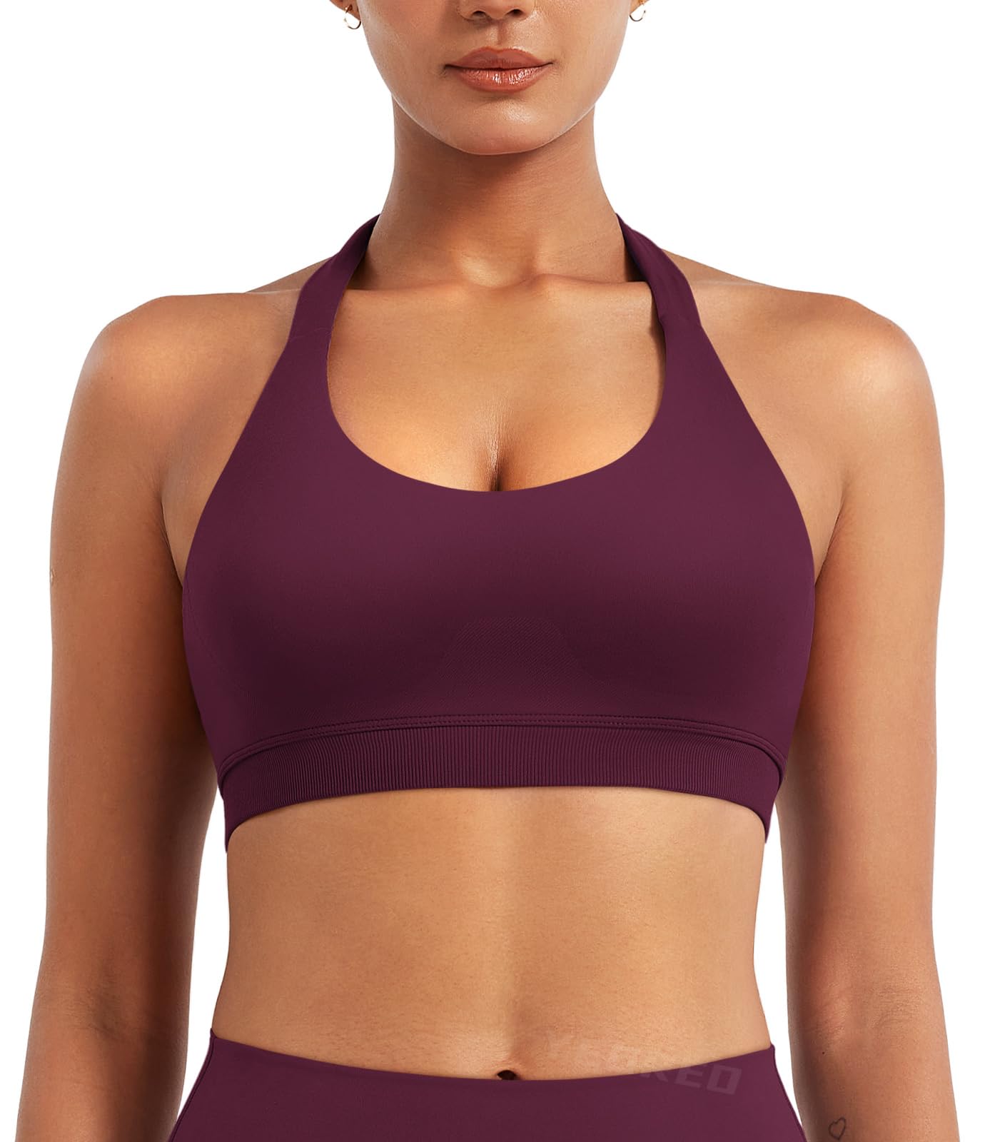 YEOREO SoftHue Women Halter Sports Bra Workout Seamless Padded Basic Bra Open Back Yoga Gym Crop Top