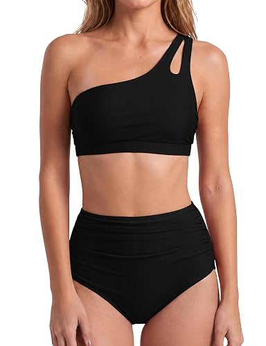 Buauty Women One Shoulder High Waisted Bikini Set Tummy Control