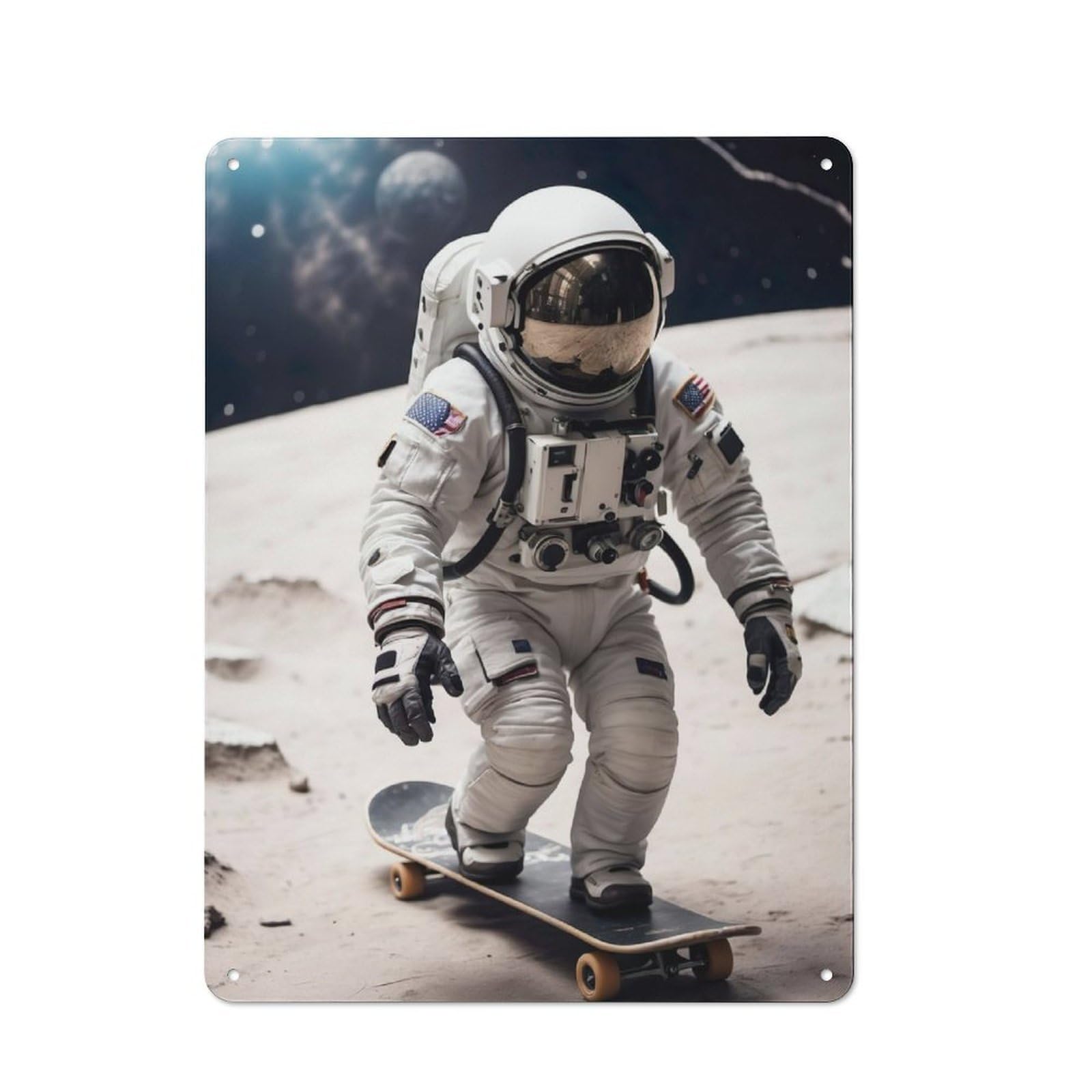Classic Astronaut Skateboard Metal Wall Sign 40x30cm, Pub Wall Decor for Diner, Restaurant, Shed Or Kitchen