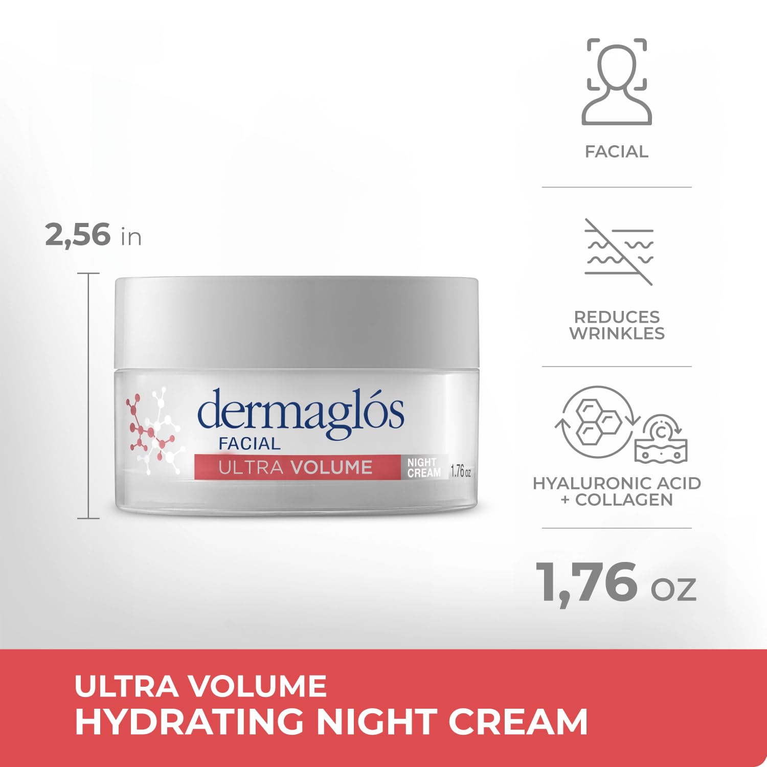 Dermaglos Ultra Volume Anti-Aging Night Cream with Hyaluronic Acid, Collagen and Niacinamide, Hydrating and Firming Face Moisturizer, Improves the Appearance of Wrinkles & Skin Volume, 1.76 Oz - Image 8