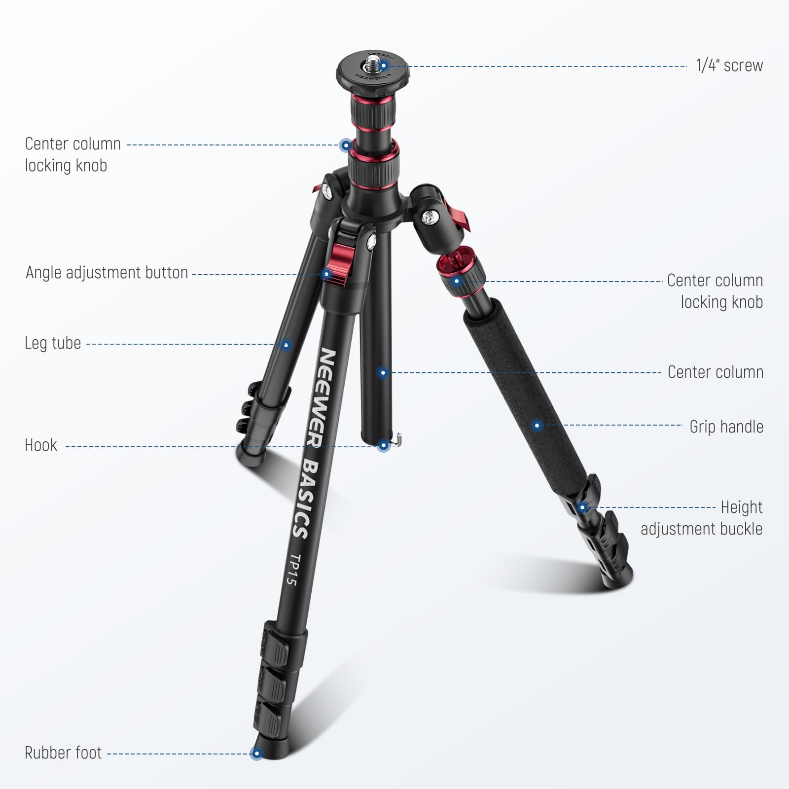 NEEWER BASICS TP15 Statyw do aparatu, monopod, 67,7 cala, metalowy, wytrzymały, przenośny, podróżny, lustrzanka cyfrowa, stojak na telefon komórkowy z uchwytem na telefon komórkowy, kompatybilny z