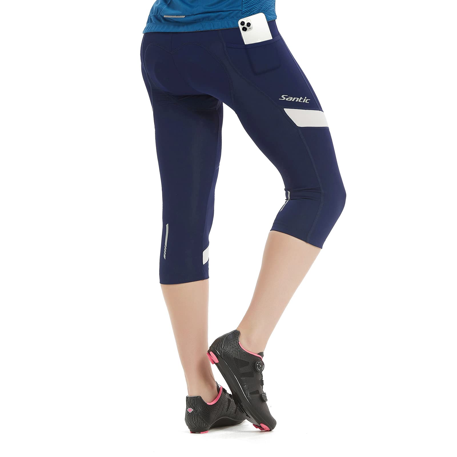 Santic Mallas Ciclismo Mujer 3/4 Culote Ciclista Acolchados UPF50+ Elástico y Transpirable Secado Rápido