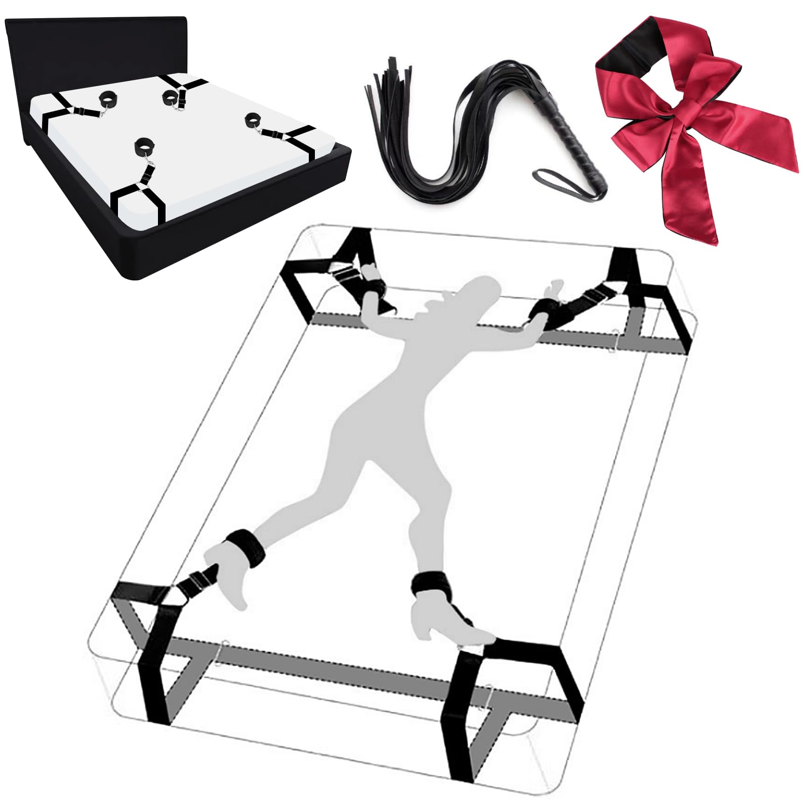 Bondage Set BDSM Bett Fesseln Set, Sex-Spielzeug für Paare mit Handschellen Fußfessel Bettfesseln Augenbinde Peitschen für Erwachsene Frauen Männer Paare Sex Toys Rollenplay Sexspiel