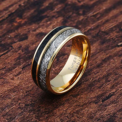100S JEWELRY Engraved Personalized Carbon Fiber Meteorite Inlaid Tungsten Rings for Men Women Gold Wedding Band Sizes 6-162