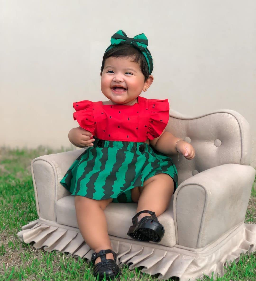 WASAIGOOD Infant Baby Girl Watermelon Romper Dress Fly Sleeve Onesie Backless One Piece Bodysuit Jumpsuit Summer Outfits (Watermelon,18-24 Months)