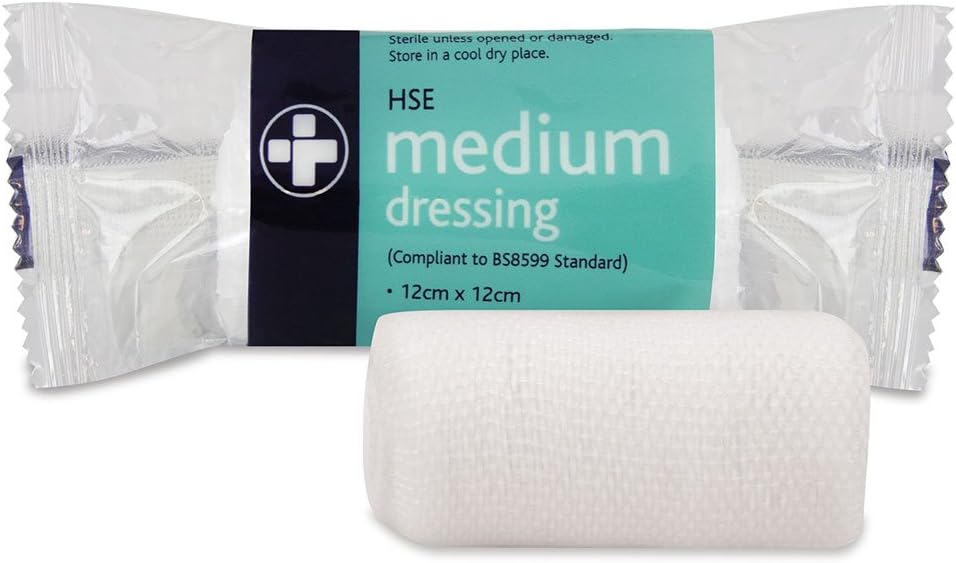 Reliance Medical Medium Sterile HSE Dressing, 12 cm x 12 cm, Individually Wrapped, Perfect for Refilling First Aid Kits and Ensuring Optimal Wound Care - Pack of 10