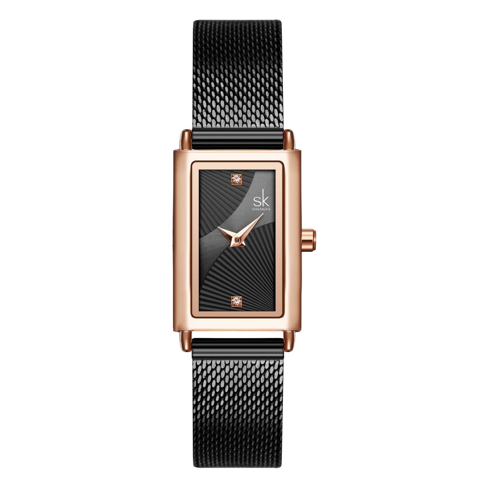 SHENGKE Female Watch Rectangle Case Quartz Watch with Stainless Steel Milanese Mesh Band Business Casual Class Dress Watch, K0119-Gold, Quartz Watch (B07TS31Q9H) Amazon Price History, Amazon Price Tracker