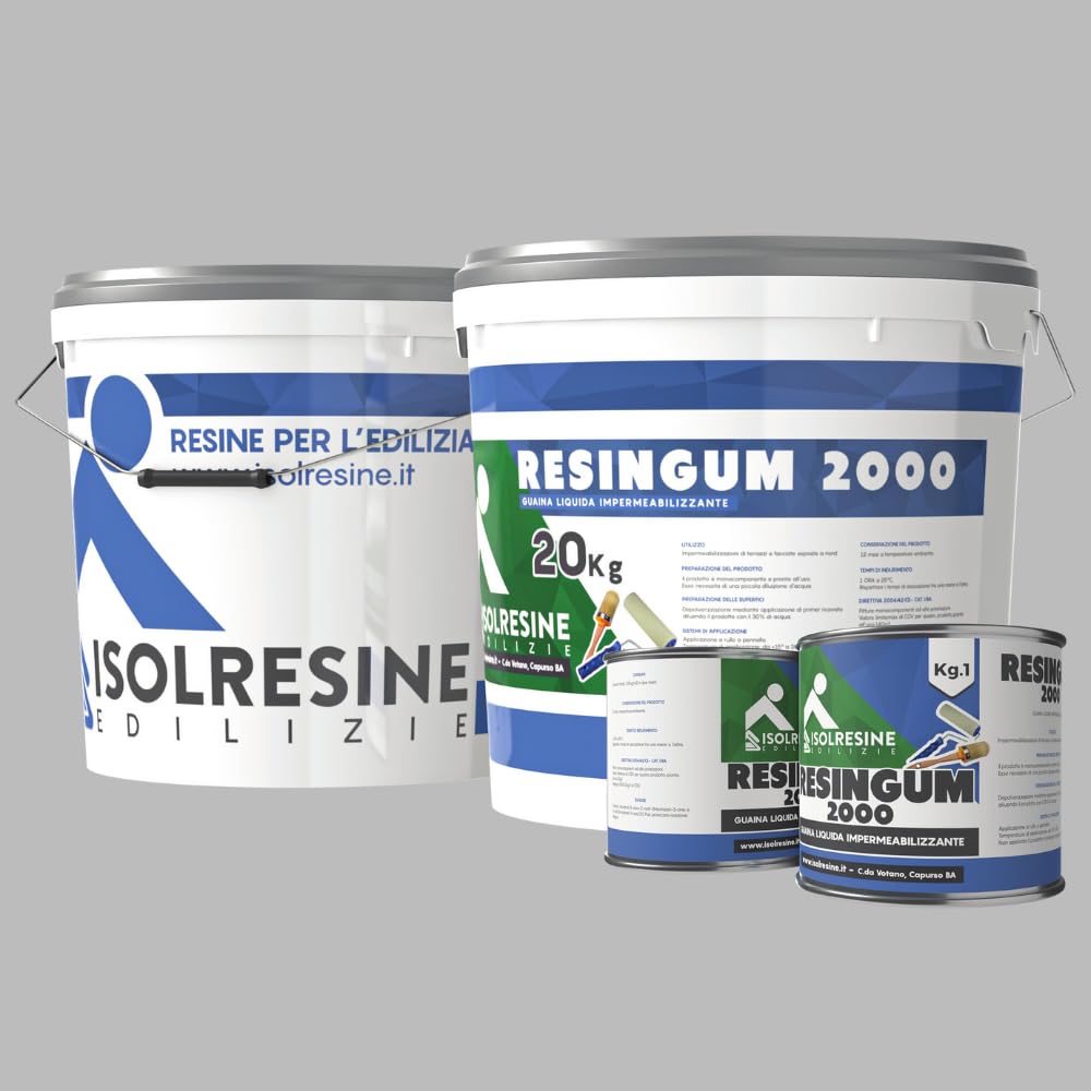 Guaina Liquida Grigia Resingum 2000 Protezione Impermeabilizzazione Tetti Terrazze Balconi Superfici Inclinate Piane (Formato : 20 Kg)