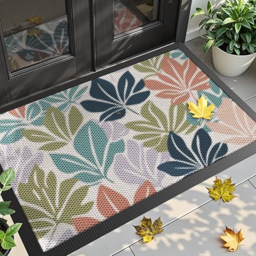 DEXI Front Door Mat Outside Entrance, Fall Autumn Entryway Doormat Dirt Trapper, Heavy Duty Non Slip Entry Mats for Patio Garage Porch Home Decorative, 32x48, Colorful Leaves