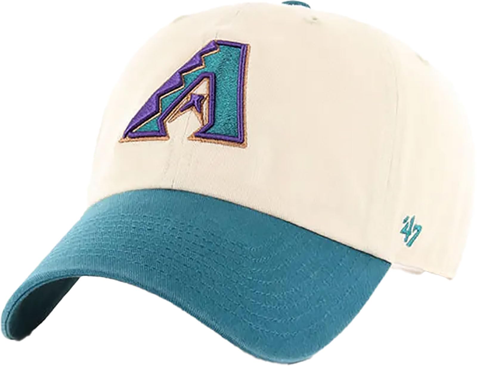 '47 Arizona Diamondbacks Mens Womens Cooperstown 2 ToneClean Up Adjustable Strapback Natural White/Teal Hat with Vintage Team Color Logo, Natural White, One size