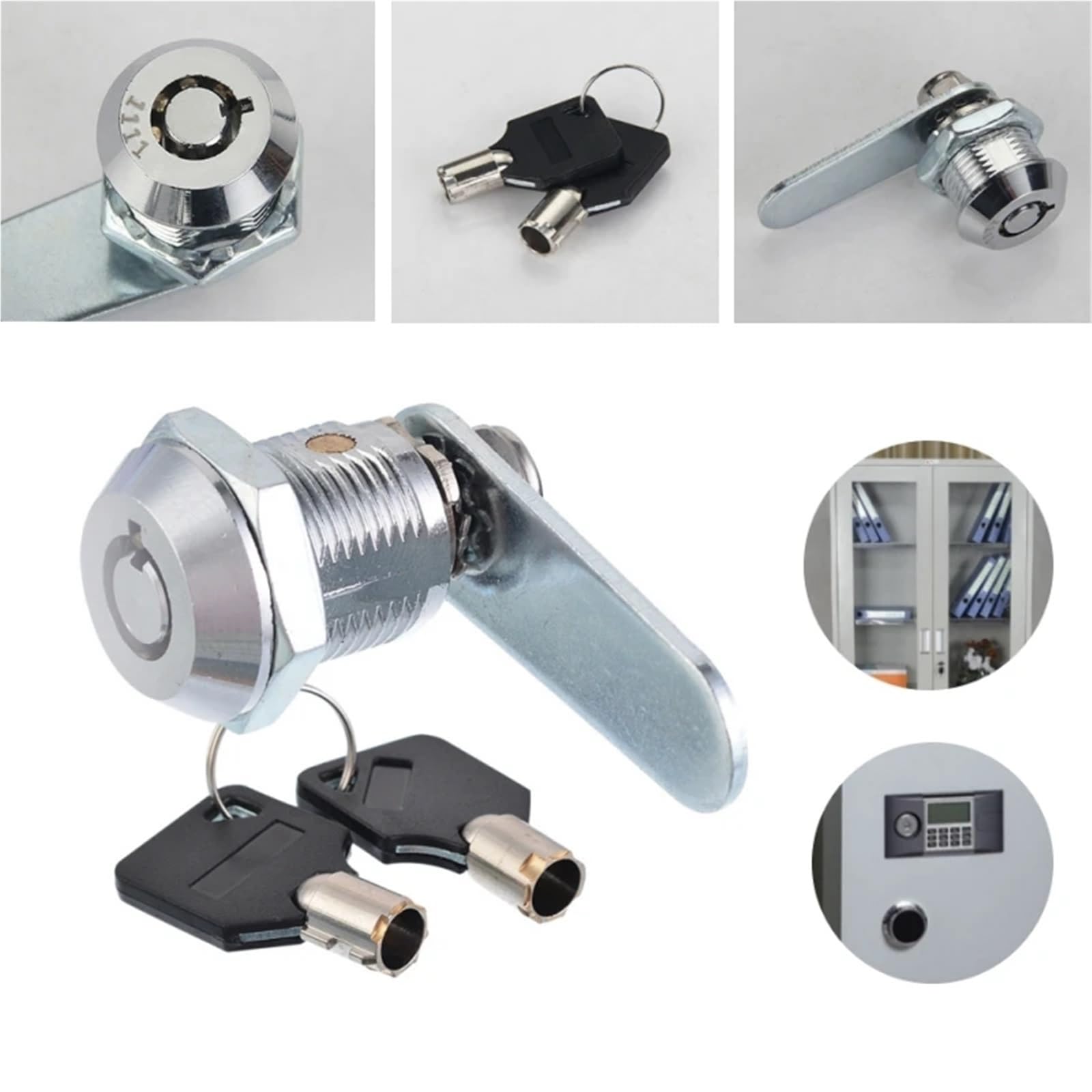 10-teiliges röhrenförmiges Nockenschloss-Set für Schrank, Schublade, Möbel, silber-schwarzes Metall-Zylinderschloss
