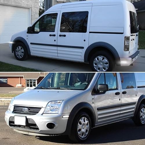 Miniatura 6 de Tonsya Para 2010 2011 2012 2013 Ford Transit Connect Delantero+Trasero Parachoques Guardabarros Laterales Luces de Marcador Lateral Blanco Completo