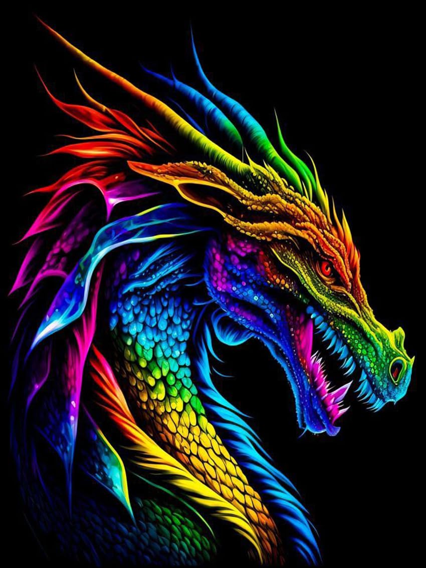 YIMORE 5D DIY Diamond Art Painting Kits Rainbow Dragon 12X16 inches ，Full Round Drill Crystal Rhinestone Embroidery for Home Wall Decor Gift.