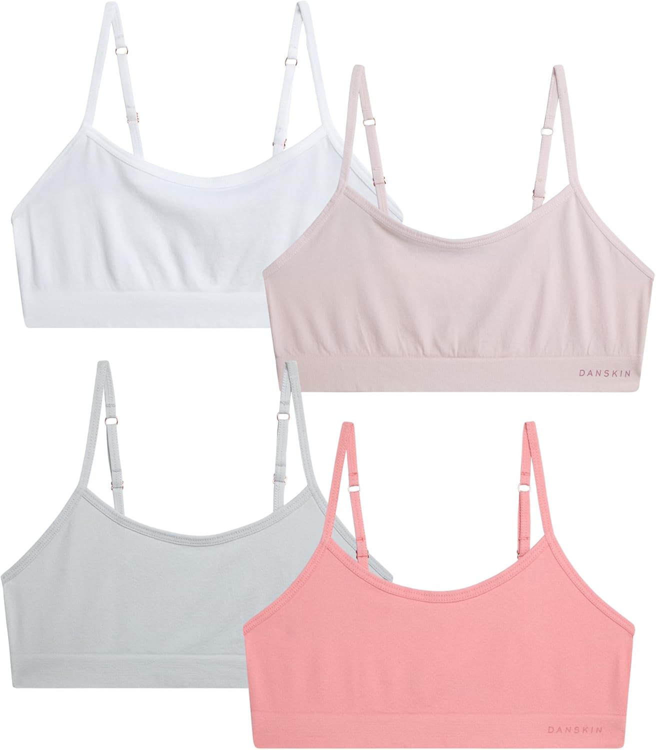 Danskin Girls Training Bras - 2/3/4 Pack Breathable Padded Bralette Underwear for Girls with Adjustable Straps