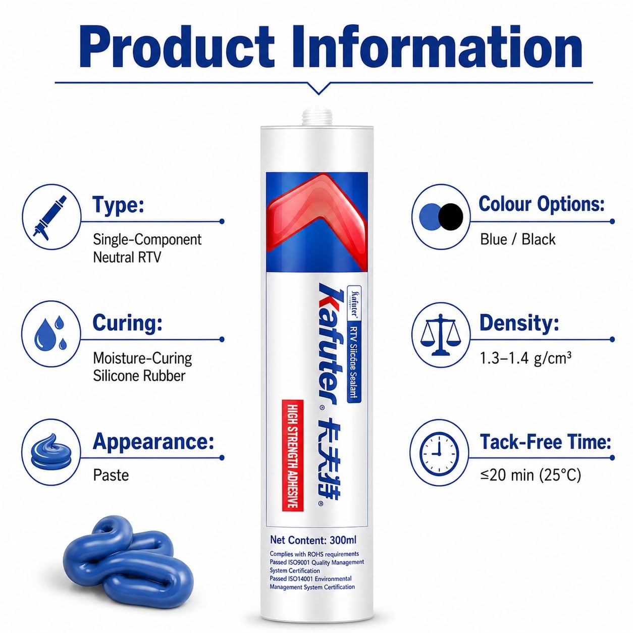 VIDOO Kafuter K5585 300ml Silikonkleber Getriebereparatur-RTV-Silikon-Fugenversiegeler Mechanischer Dichtstoff für Hochdruckpumpen Anti-Leck-Pad-Gel Silikonkleber, Schwarz