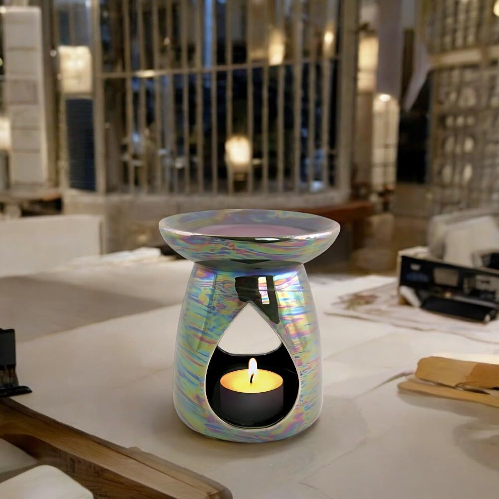Fabfinds Iridescent Grey Wax Melt Essential Ceramic Oil Burner Diffuser Home Décor Gift (14Cm, 3)