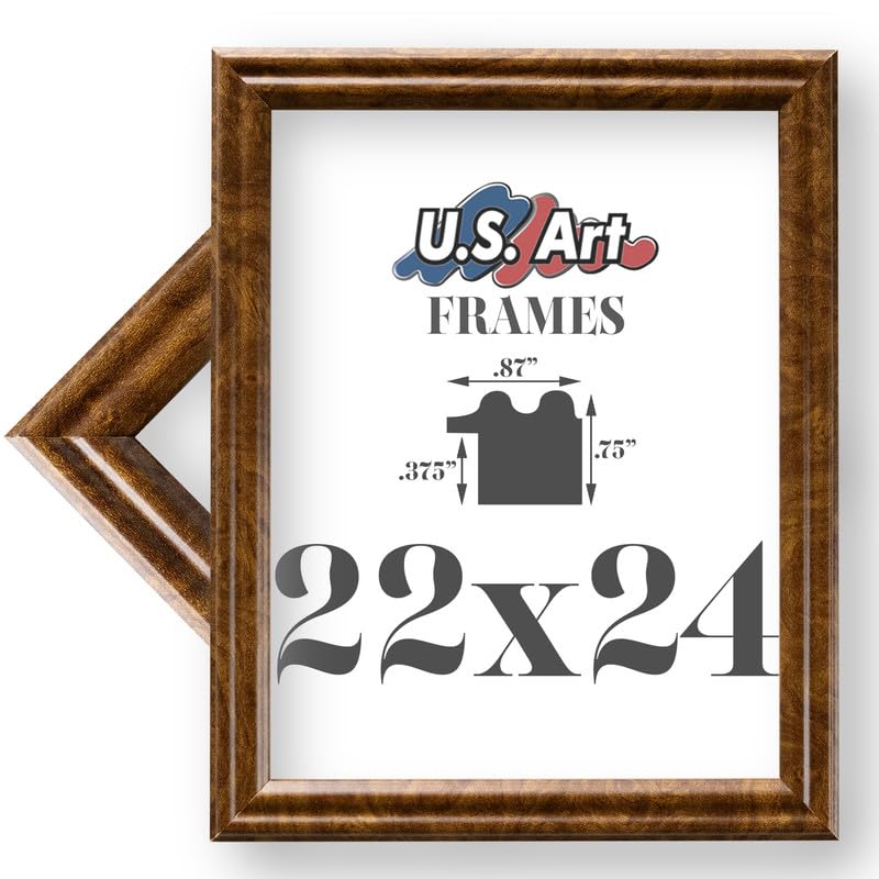 US Art 22x24 Brown Burl .75 Inch Wood Picture Frame, Solid Wood Wall Decor for Wall Art, Featuring Preinstalled Hangers, UV Filtering Shatterproof