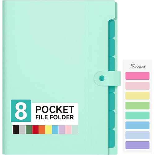 Forvencer Expanding File Folder with 8 Pocket, Letter Size Accordion File Organizer, Portable Folders for Documents, Cute Paper Organizer, Filling Products for School Office Supplies, Mint Green