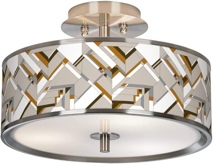 Giclee Glow Craftsman Mosaic Print Shade 14" Rustic Modern Ceiling Light