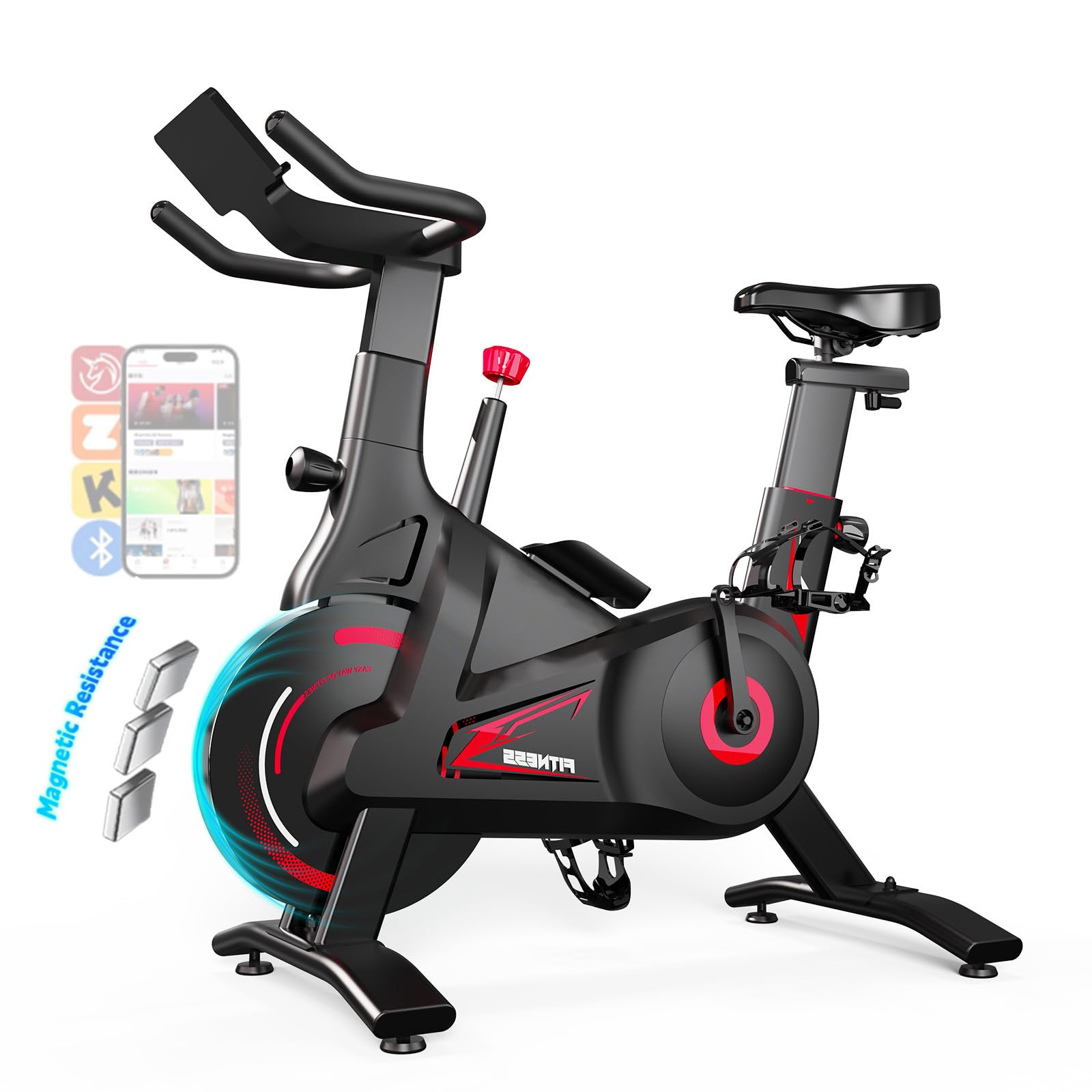Bluearth Heimtrainer Fahrrad mit Magnetischem Widerstand, Hometrainer Fahrrad mit Smart App, Leise & Bequem Indoor Spinning Bike mit Immersivem Erlebnis und Live-Kursen, Max. 150KG