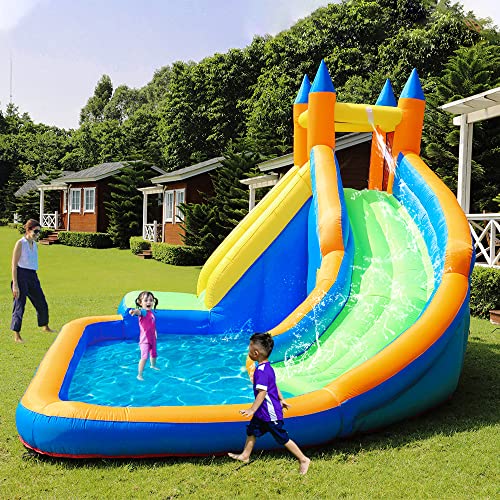 Doctor Dolphin Water Slides，Inflatable Waterslide For Kids，Water Bounce House With Slide Outdoor，Blow Up Water Park For Backyard，Water Castle With Pool For Wet And Dry #TOP7