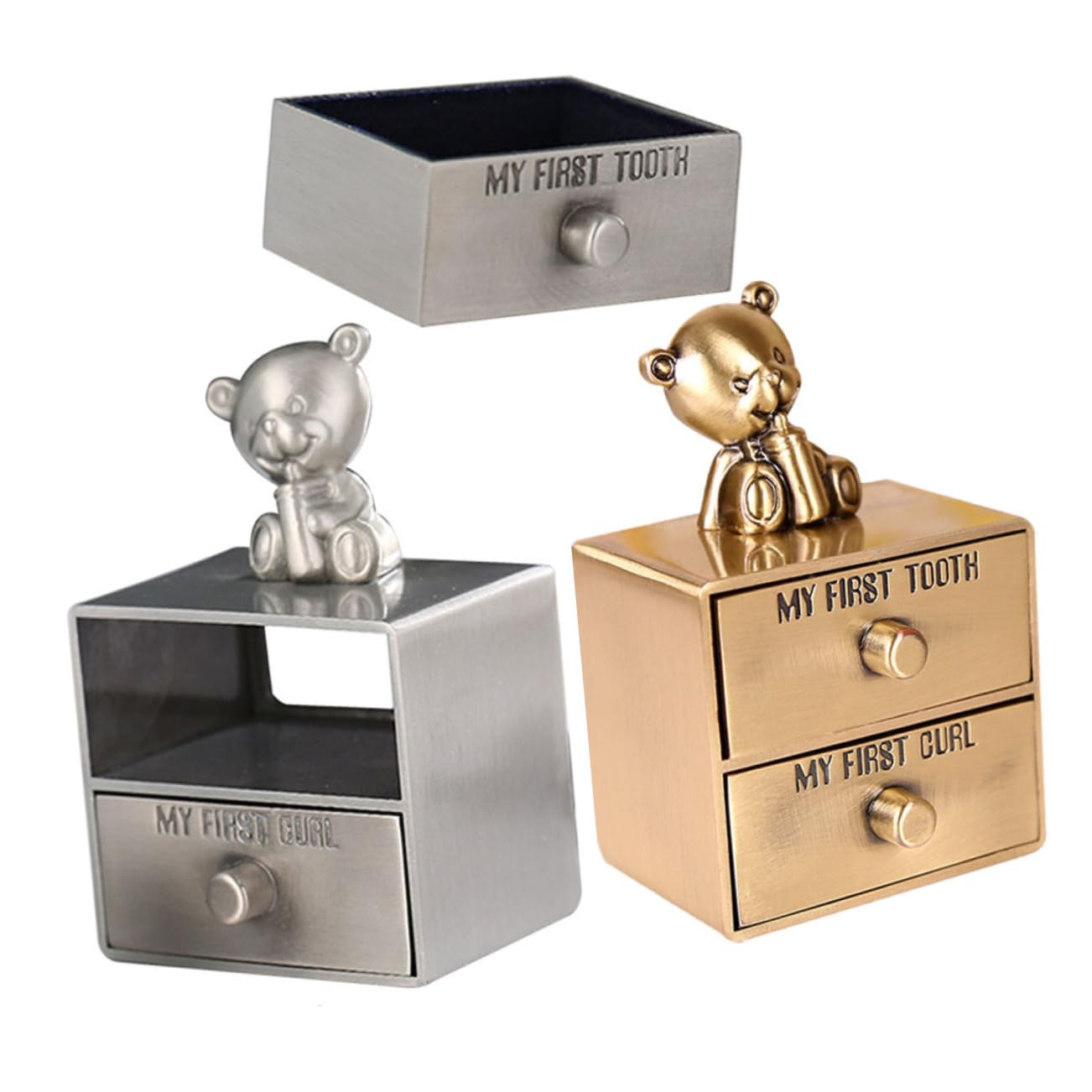 Beatifufu Baby Teeth Box Set Metal Curl Storage First Tooth Keepsake Organizer 2pcs